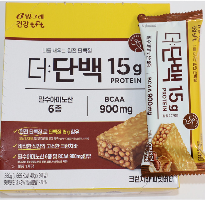 빙그레 더단백 크런치바 단백질 프로틴바 피넛버터, 40g, 18개