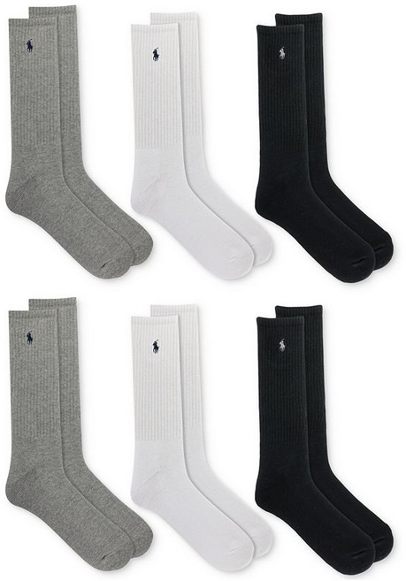 Polo Ralph Lauren 남성용 6개입 퍼포먼스 스포츠 크루삭스 - Ghast 249160