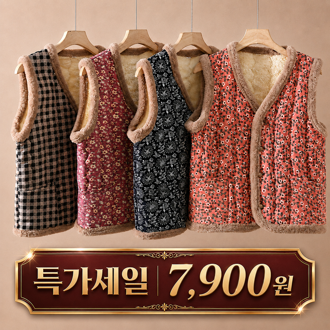 무무 고급 할머니선물 할머니조끼 꽃무늬조끼 촌캉스룩