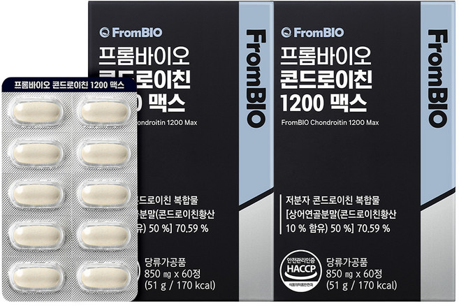 [본품기획세트] 프롬바이오 콘드로이친 1200 맥스 + 매스틱 2포 글루코사민 소연골 상어연골, 60정, 2박스