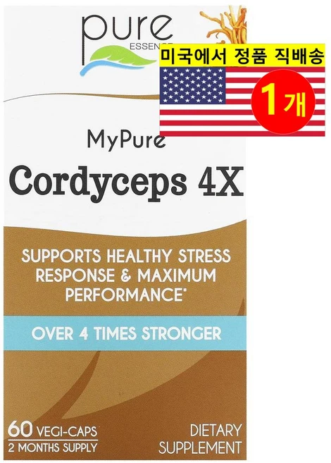 Pure Essence 동충하초 4X 버섯 추출 300mg Cordyceps, 1개, 60정 - 쿠팡