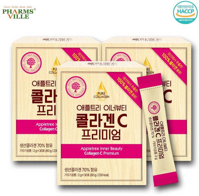 애플트리 이너뷰티 콜라겐C 프리미엄 30포 어린콜라겐 저분자콜라겐 비타민C 함유, 30회분, 3박스