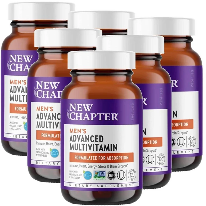 뉴챕터 남성 어드밴스드 멀티비타민 마카 호손 쏘팔메토 셀레늄 쐐기풀 New Chapter Men Multivitamin, 6개, 120정 - 쿠팡