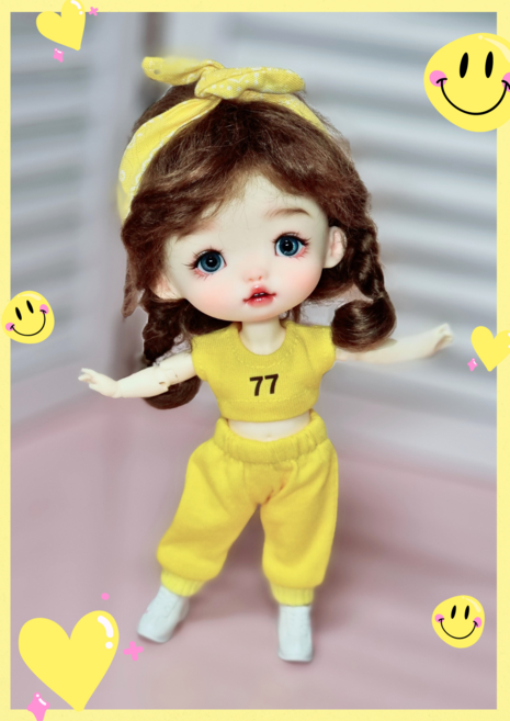 #포켓 16cm 옷( 옐로우 77 크롭트레이닝 )[마구샵]#구체관절인형#bjd#인형옷#유딩이#도리스돌#포켓돌, 1개