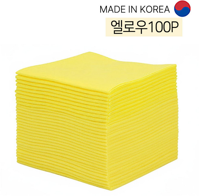 홈밸류언스 대영 국산행주 업소용 판촉용 부직포행주 컬러 주방 색상선택, 옐로우 벌크, 100개