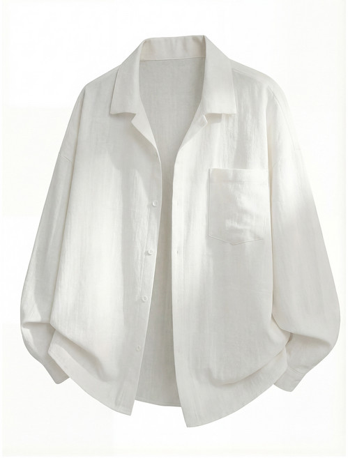 【復古百搭】古巴領襯衫 長袖襯衫 男款襯衫 春季襯衫 基礎款襯衫 質感純色 貼袋設計 老錢風外套 通勤休閒兩穿