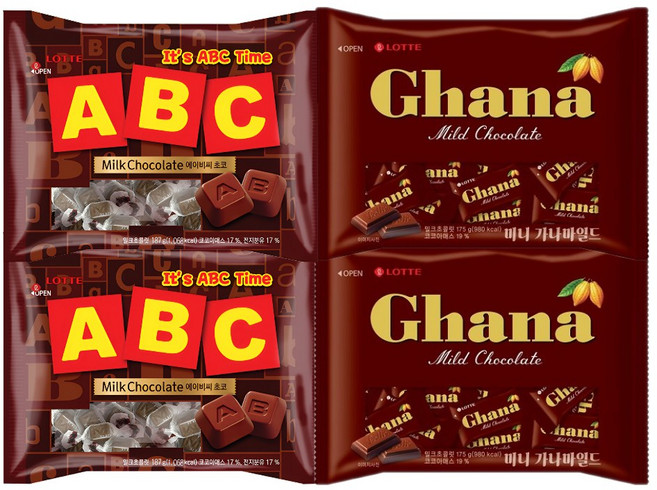 롯데제과 abc초코187g*2개+미니 가나마일드175g*2개, 4개, 175g