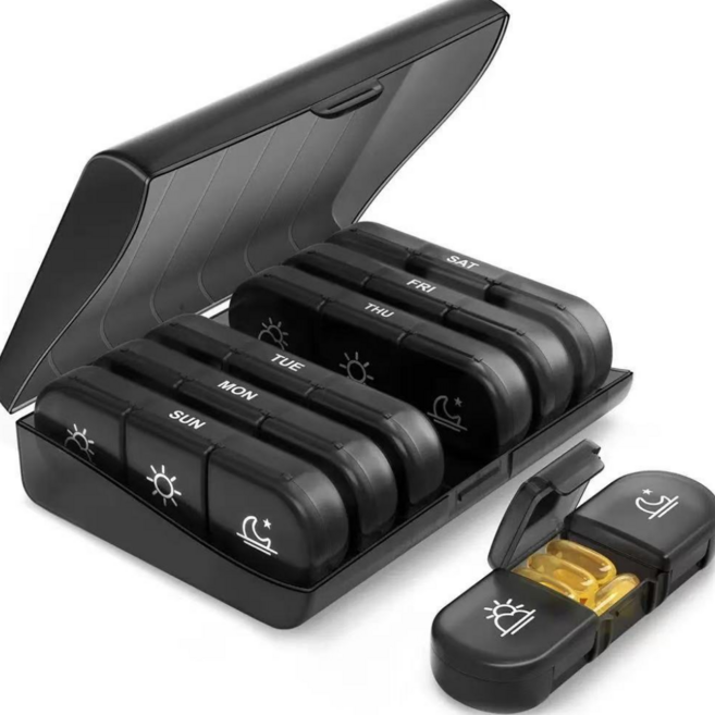 프리미엄 휴대용 약통 영양제 일주일 보관 아침 점심 저녁 알약 케이스, 1개