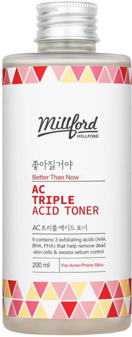 [쿠팡특가] 밀포드 AC 트리플 애시드 토너 AHA BHA PHA 3중 케어 모공 & 피지 컨트롤, 1개, 200ml - 쿠팡