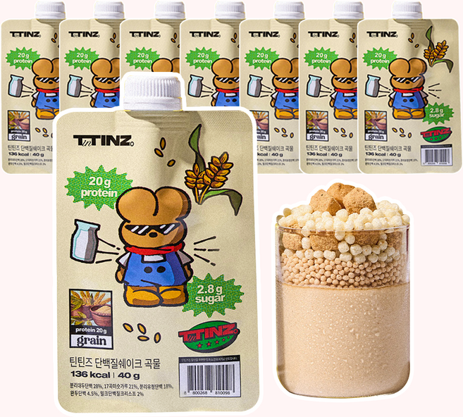 틴틴즈 단백질 쉐이크 파우치 율무차 곡물맛, 7개, 40g