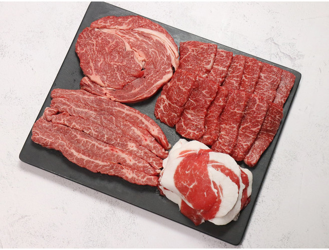 시골장터 투뿔 한우 구이 선물세트 1호 (등심200g+앞치마200g+준특수400g+차돌박이200g), 1세트