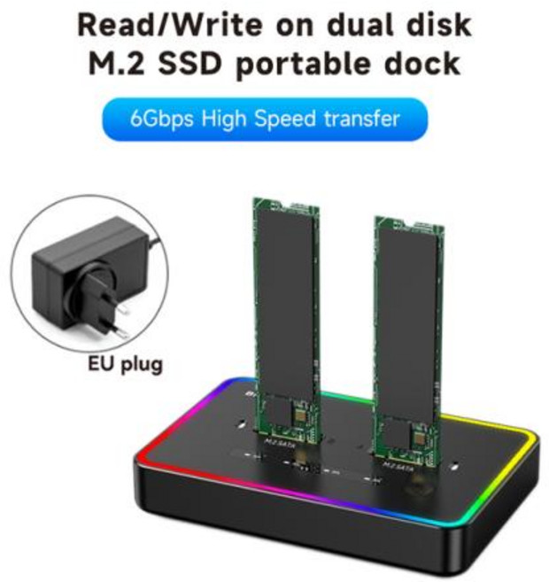 Blueendless 오프라인 클론 듀얼 프로토콜 m.2 SSD 케이스 PCIe NVME SSD 도킹 스테이션 2 베이 M2 SD 인클로저 C 타입 10Gbps RGB 라이트, 2) DB280SC EU plug, 1개
