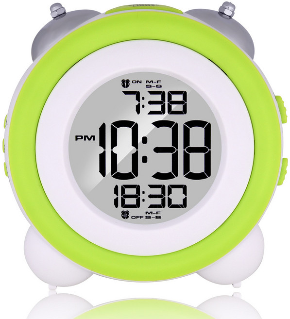 시끄러운 큰소리 알람 디지털 알람시계 자명종 탁상시계 무소음, 그린