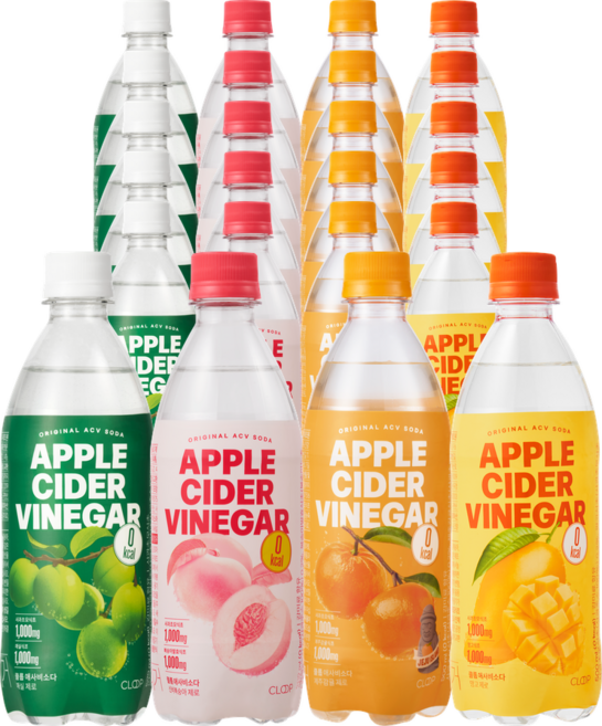 클룹 애사비소다 4종 세트 (매실+신비복숭아+감귤+망고), 24개, 500ml