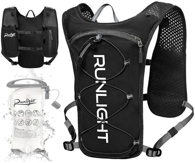 Runlight 여성용 남성용 러닝 조끼 경량 하이드레이션 백팩 팩 1.5L 물 및 500ml 소프트 플라스크 블래더 백 하이드로 데이팩 하이킹 캠핑 사이클링 레이스, 블랙
