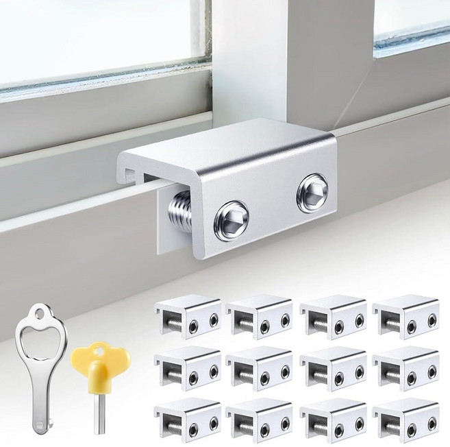Sliding Window Locks (12 Sets) Security with Keys 조절가능 알루미늄 Stops Easy Installation Without Dri