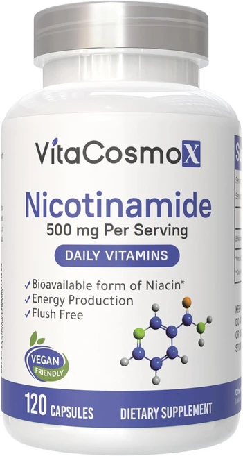 VitaCosmox 비타코스모 식물성 NMN 엔엠엔 니코틴산아미드 500mg 120 야채캡슐, 1개, 120정 - 쿠팡