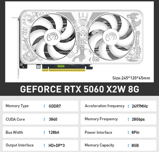 128비트 28GBPS DLSS RTX 8GB 5060 게이밍 GPU 카드 지원 X2W AX DR7 VRAM 비디오 그래픽 4K 8K