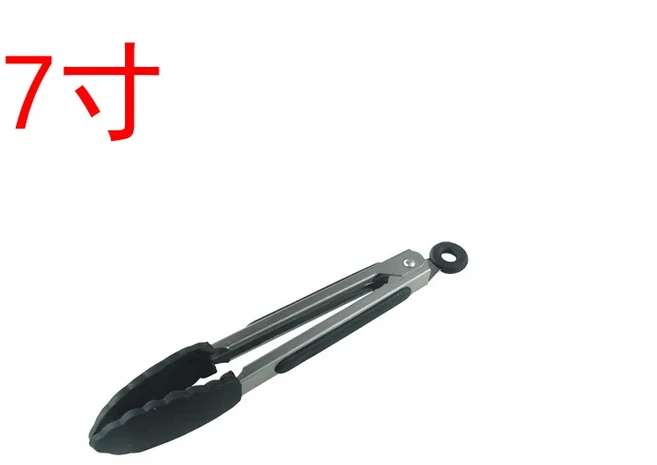 7/9/12 실리콘 주방 바베큐 집게 실리콘 팁이있는 스테인레스 스틸 잠금 요리 집게 요리를위한 미끄럼 방, 02 7 inch Black