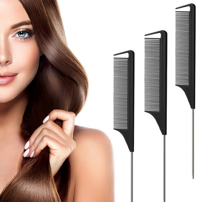 엔빙 전문가용 미용실 강화 세라믹 카본 스틸 꼬리빗, 3개, 블랙