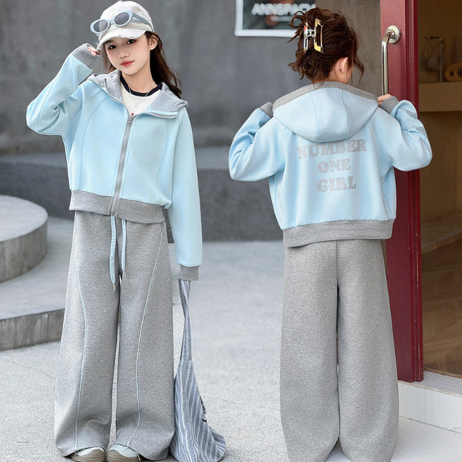 비비키드 여아 봄 가을 상하복 세트 캐주얼 영문 레터링 집업 상의 초등생 긴팔티 초중생 바지 주니어 의류 초등생 (2606)