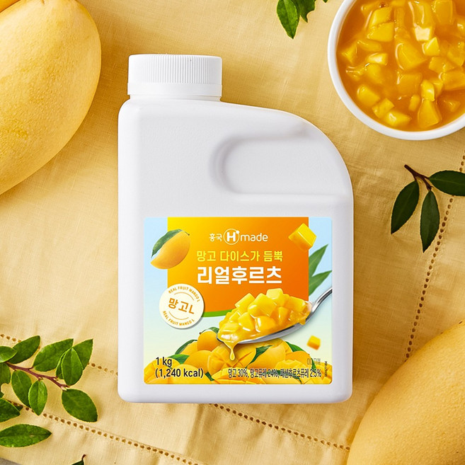 [업체발송] 흥국에프앤비 맘스 리얼베이스 후르츠 망고 1kg 2개세트, 2개