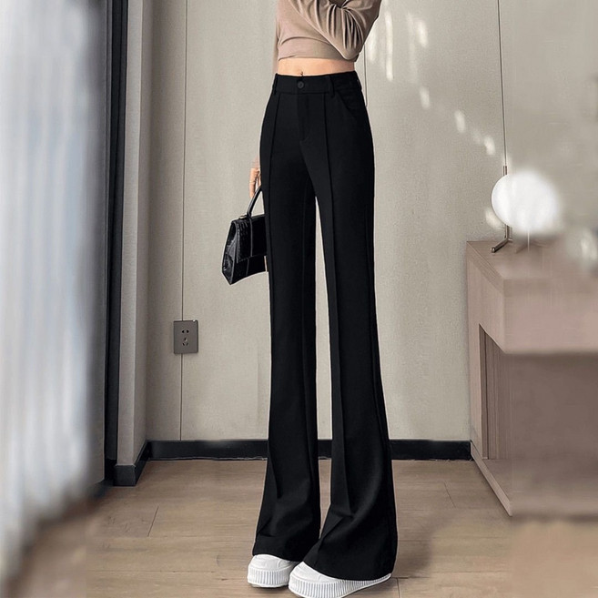 RORO 微喇叭西裝褲 女 春秋新款 高腰 彈力 垂感 黑色 小個子 喇叭褲 休閒長褲