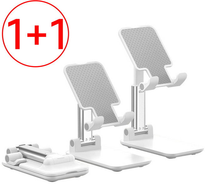 KCJ 1+1 탁상용 접이식 핸드폰 거치대 2단, 2개, 화이트