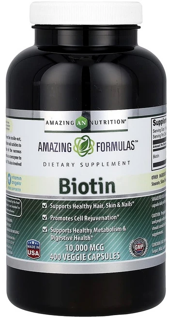 어메이징 뉴트리션 비오틴 비타민B7 바이오틴 비타민B군 10000mcg 식물성 베지캡슐 400정 Amazing Nutrition Biotin 400 Veggie Capsules, 1개 - 쿠팡