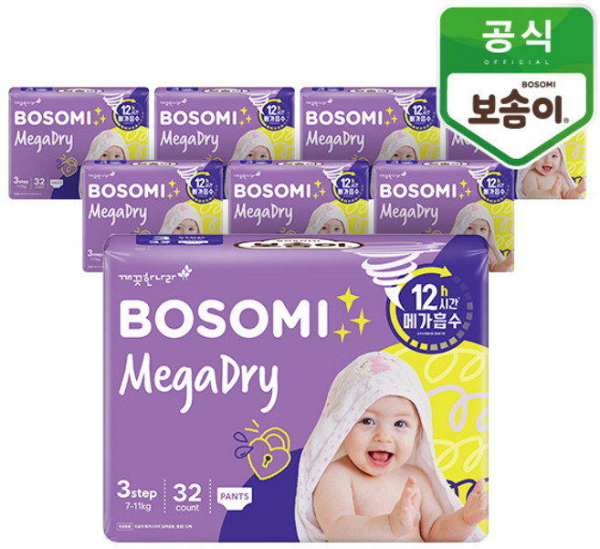 보솜이 메가드라이 팬티형 기저귀 남여공용, 중형(M), 128매