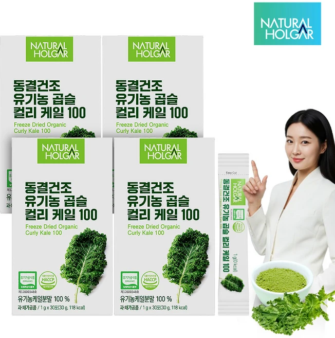 네츄럴올가 동결건조 유기농 컬리케일 100% 곱슬케일 분말, 120개, 1g - 쿠팡