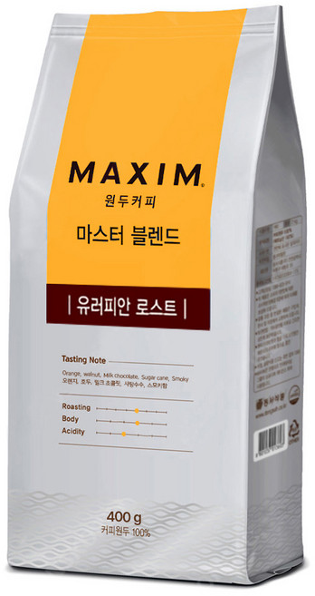 맥심 유러피안 로스트 마스터 블렌드 원두커피 400gx1개+사은품, 400g, 1개