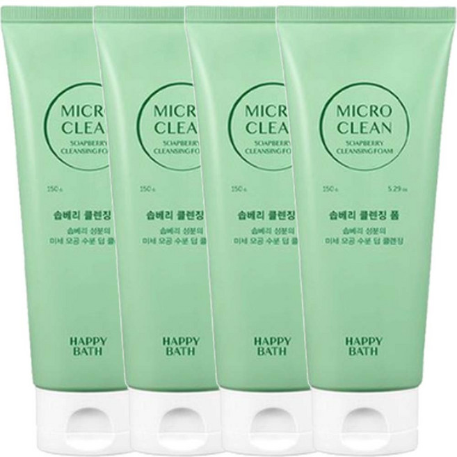 해피바스 마이크로미셀라 솝베리 모이스처 클렌징 폼, 150g, 4개