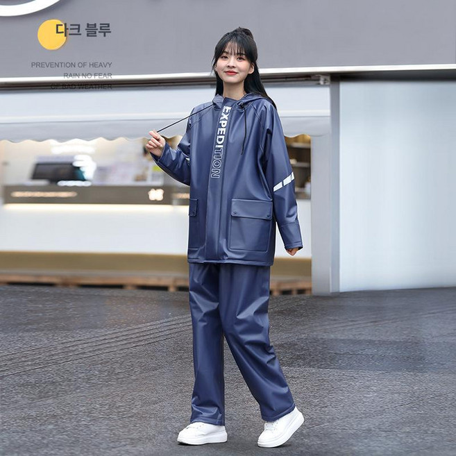 오토바이 방한복 겨울 라이더복 캠핑 우주복 작업 일체형 낚시 롱 세트, 여성용 네이비블루