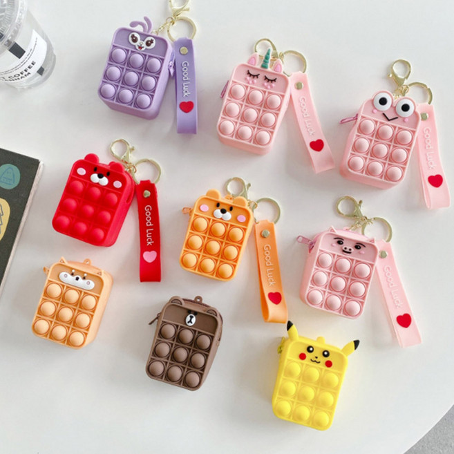 팝잇 푸쉬팝 동전지갑 파우치 동전 지갑 미니 케이스 열쇠고리 가방 팝입 팟잇 말랑이, 루돌프 브라운, 1개