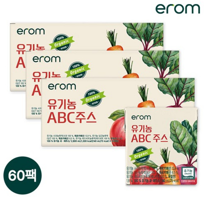 이롬 [이롬]유기농 ABC주스 60팩(140ml*20입*3), 140ml