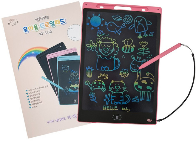 벨베이비 유아용 드로잉패드 12인치 전자칠판 LCD, 1개, 핑크