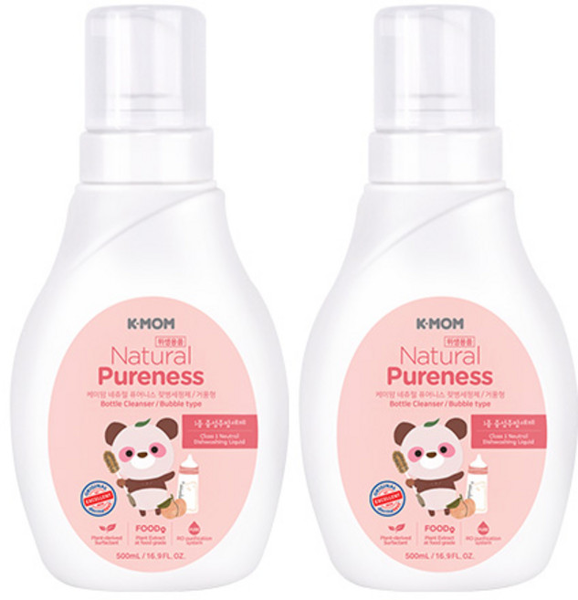 케이맘 퓨어니스 젖병세정제 거품형 용기, 500ml, 2개