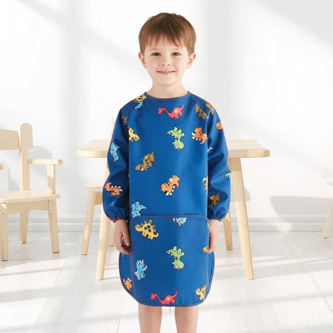 엘리몽 긴소매 유아 미술가운 앞치마, 04.디노 NAVY