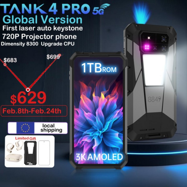 8849 탱크 4 프로 유니허츠 5G 러기드 프로젝터 스마트폰 36G 1TB 안드로이드 14 스포츠 폰 11600mAh 디멘, 01 512GB, 01 공식 표준, 01 16GB