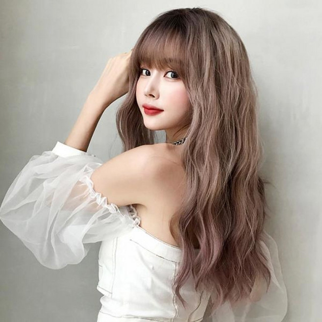 로맨틱 물결펌 긴머리 통가발 애쉬핑크 파마가발 여자가발 긴머리가발