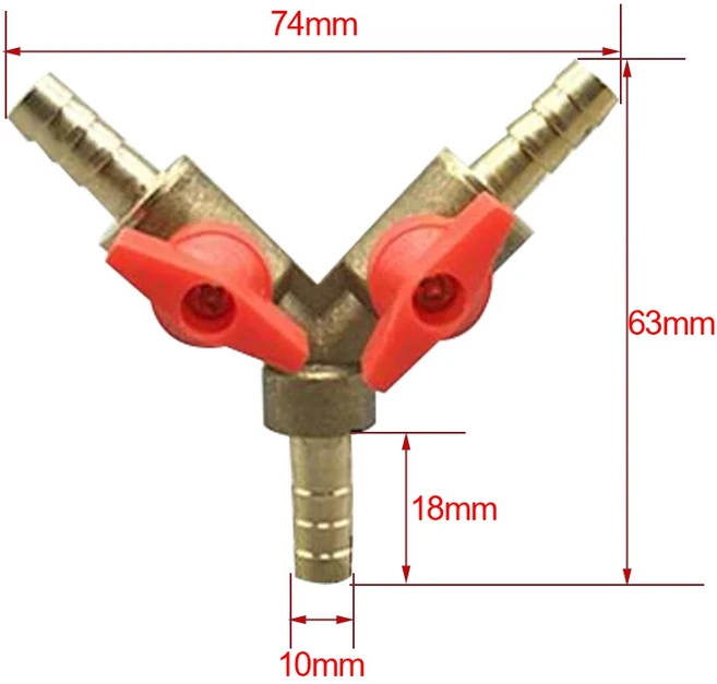 가스차단기 가성비좋은 잠금 자동 타이머 LPG Y형 호스 바브 3 방향 황동 차단 볼 밸브 파이프 피팅 커넥터 어댑터 연료 가스 물 오일 공기용 8mm 10mm 12m, 1개