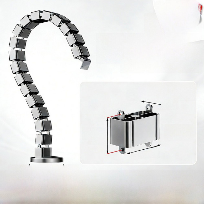 두꺼운 스네이크 파이프 사무실 책상 케이블 회의 배선 슬롯 정리함 테이블 플라스틱 숨김형, 정사각형 스네이크 튜브 (4개입) 실버 80cm 길이