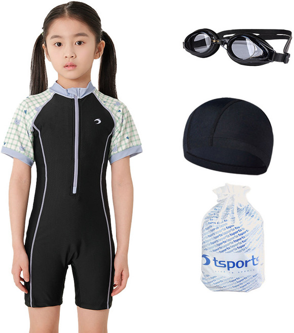 TS스포츠 여아 3부 생존수영 국내제작 수영복 세트 반팔 상의