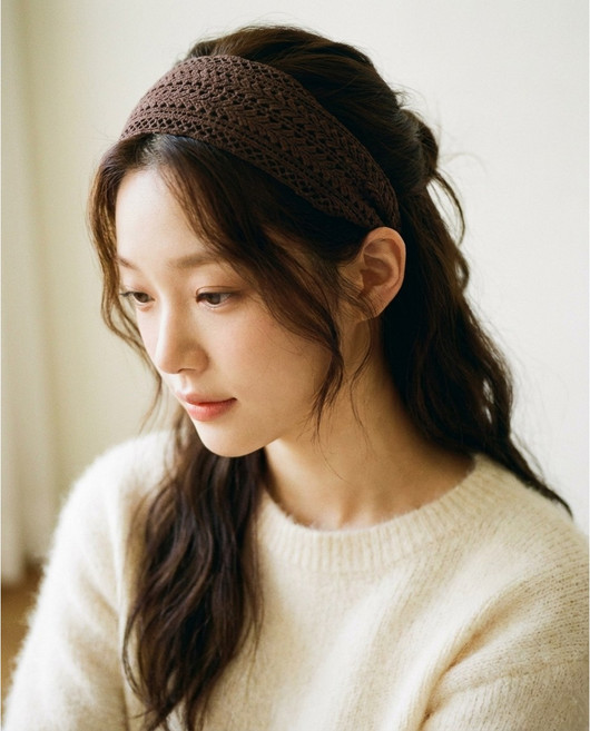 8color 파스텔 니트 망사 넓은 와이드 편안한 데일리 헤어밴드 머리띠 레이스