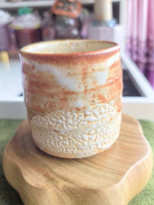 日本志野燒茶杯 橙褐色蟲噬紋, 商品主圖, 1個