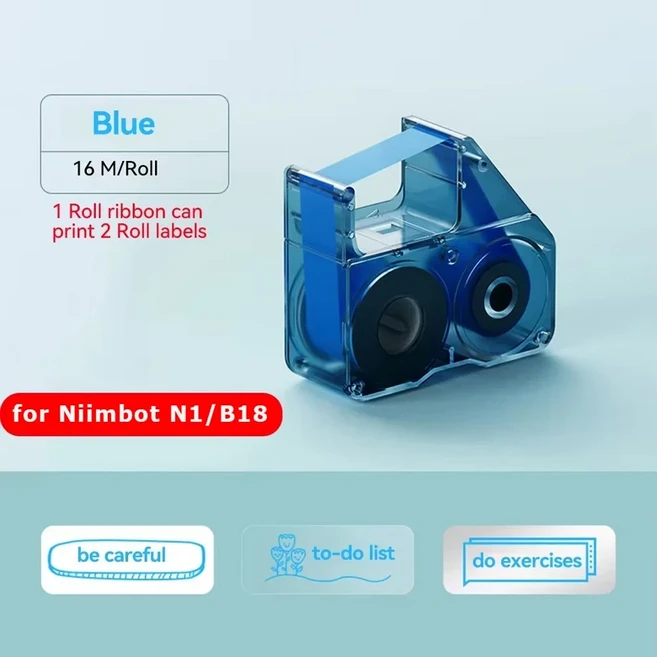 니임봇 B18N1 라벨링 리본 열전사 카본 프린터컬러 리필 테이프 카세트, 04 Blue