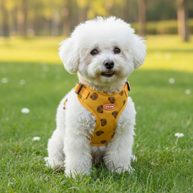 펫올웨이즈 강아지 하네스 목잠김 방지 초경량 하네스 리드줄 세트, 옐로우