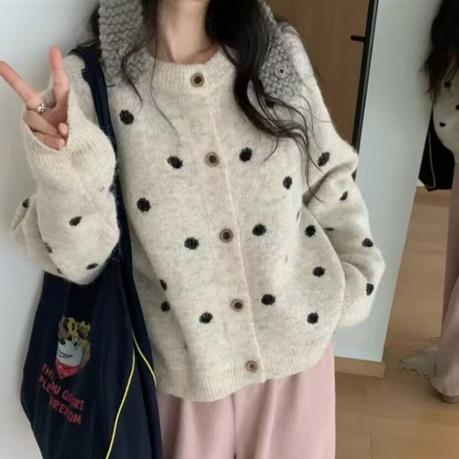아이엠몽 여성 도트패턴 루즈핏 니트 가디건