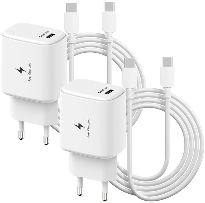 템플러 25W 1포트 C타입 PD 초고속충전기 + 25W 1M CtoC 케이블 세트, 2세트, 화이트
